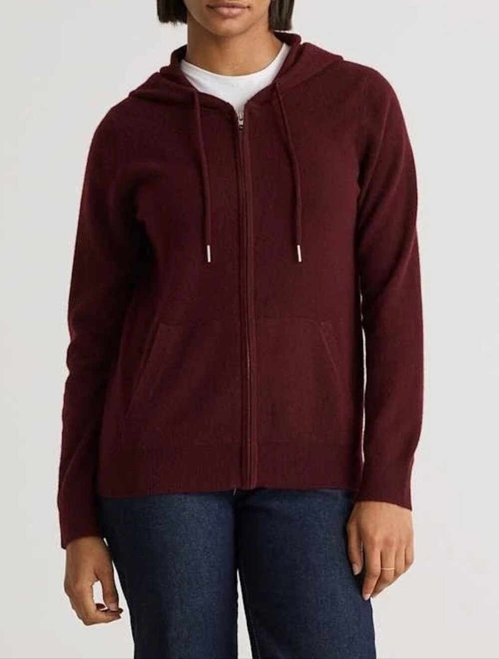 NWT Quince 100% Cashmere Zip Hoodie - Burgundy XS SUPER Soft, Luxury